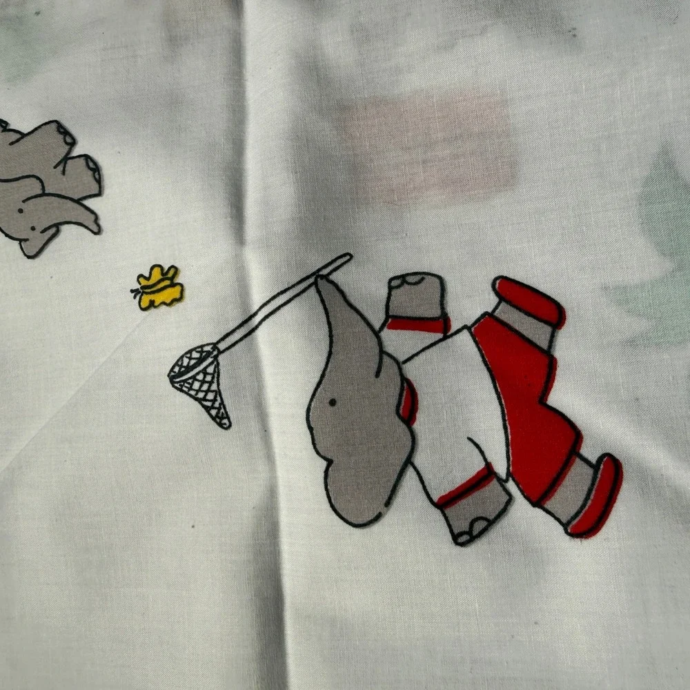 Vintage Babar the Elephant Pillowcase Set Kids Standard White Storybook Print
